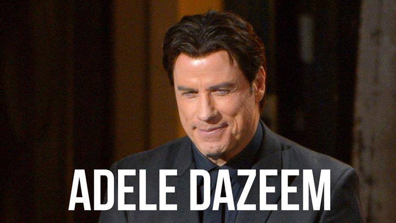 Adele Dazeem / John Travolta Mispronouncing "Idina Menzel" Meme Template
