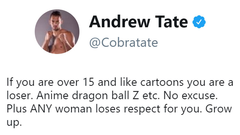 Andrew Tate's Anime Tweet