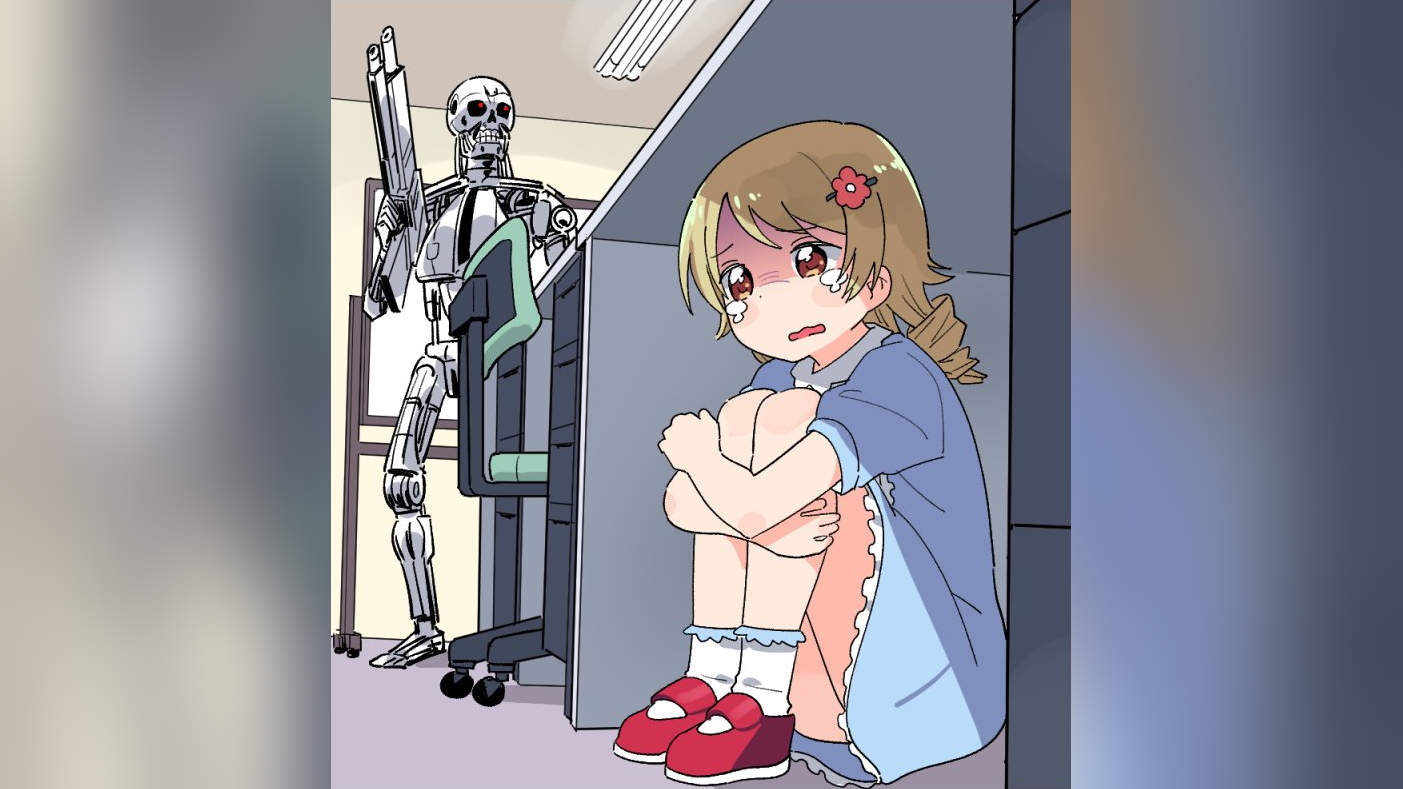 Anime Girl Hiding From a Terminator