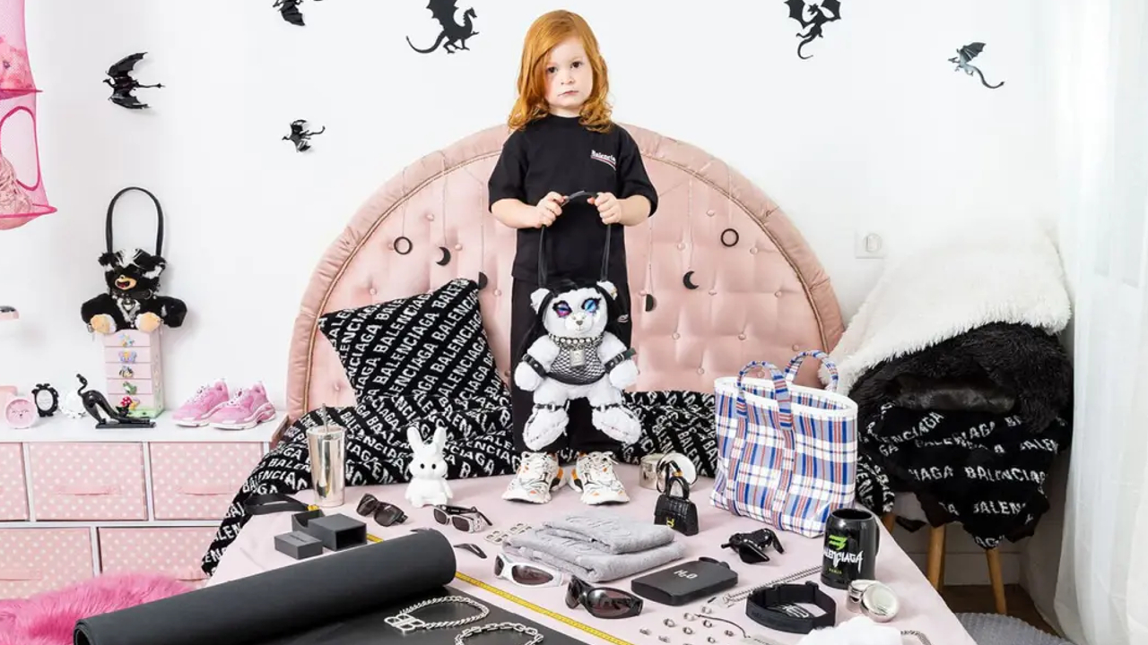 Balenciaga Child with Bondage Teddy Bear Ad Campaign Meme Template