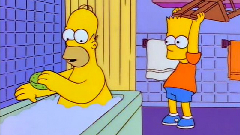 Bart Hits Homer With a Chair Meme Template