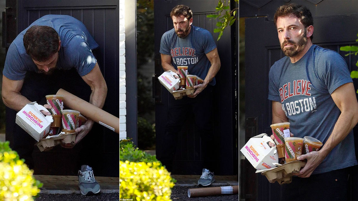 Ben Affleck Juggling Dunkin' Donuts Order