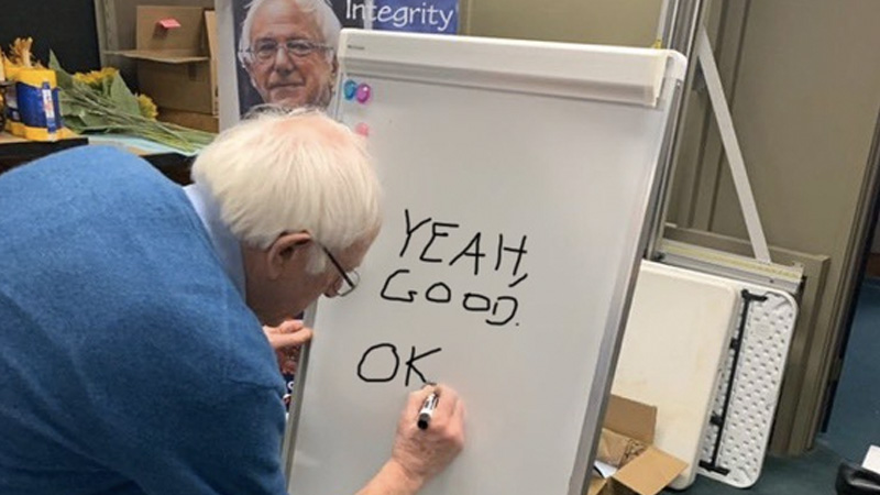 Bernie Sanders Writing on a Whiteboard
