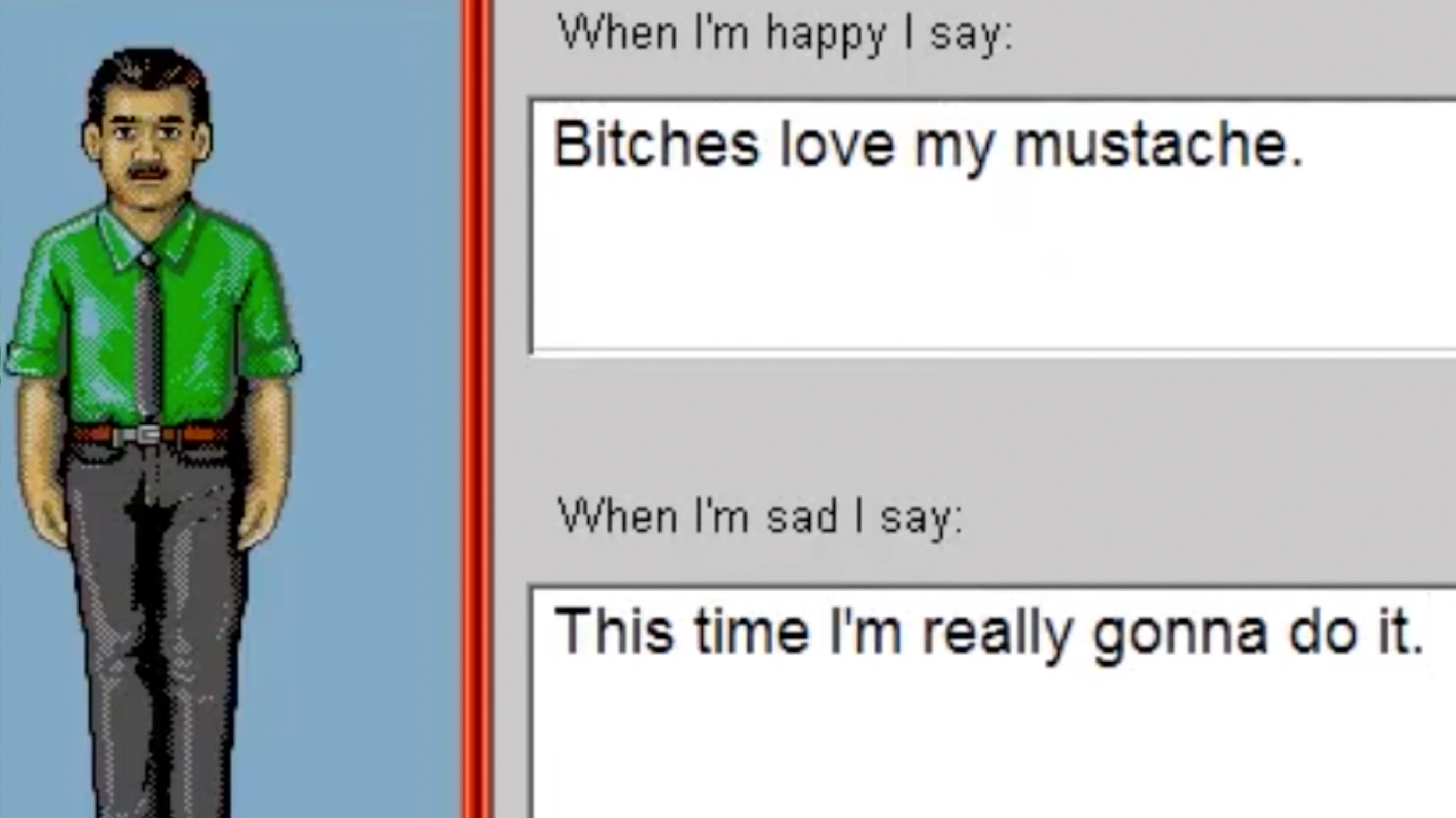 Bitches Love My Mustache / This Time I'm Really Gonna Do It Meme Template