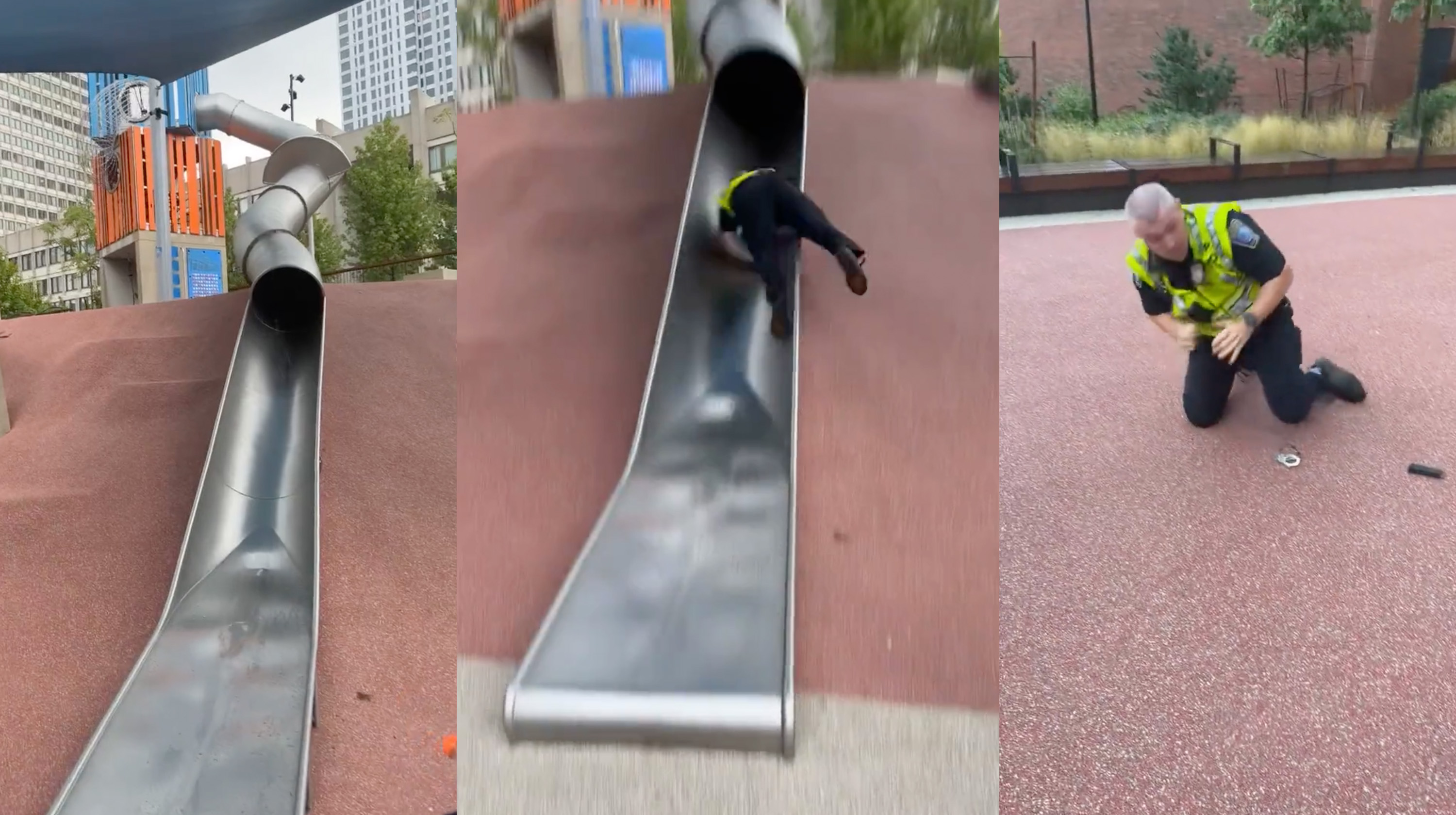 Boston Cop Falling Down Slide Video
