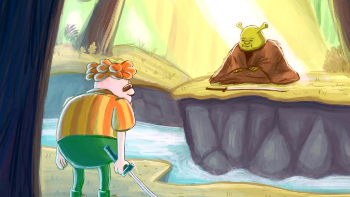 Carl Finds Shrek In The Forest Meme Template