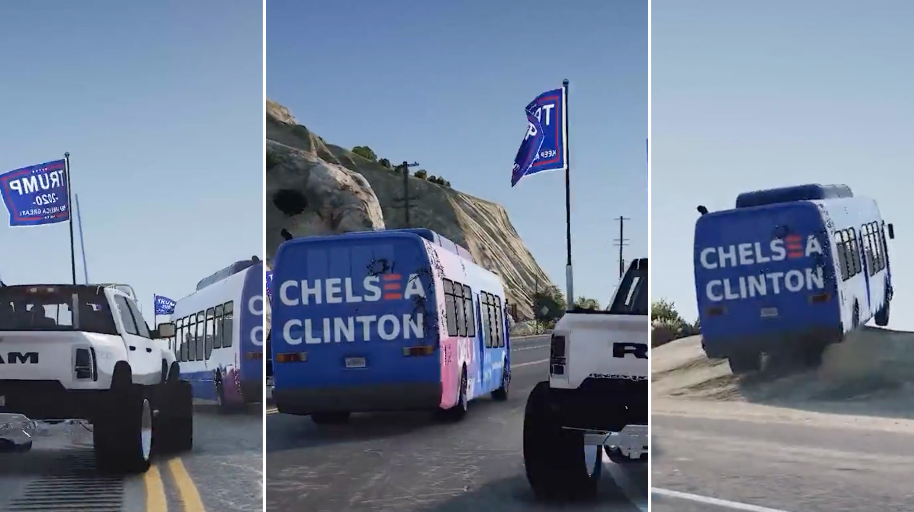 Chelsea Clinton's Bus Being Run Off Road Video Meme Template