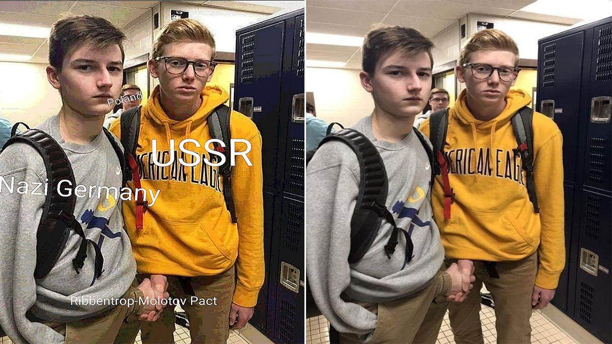 Crotch Handshake / Friends Shaking Hands Through Pants Zipper Meme Template