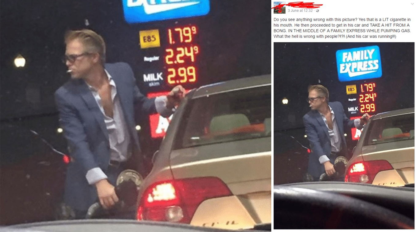 Dapper Man Pumping Gas While Smoking Cigarette / X Could Be Here, I Hate X Meme Template