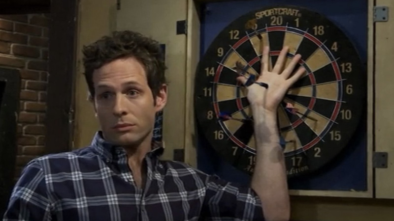 Dennis Reynolds with Dart in Hand Meme Template