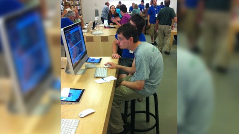 Hunched Over at the Apple Store Meme Template