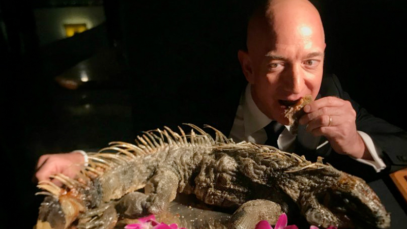 Jeff Bezos Eating an Iguana Meme Template