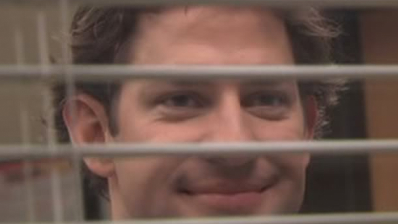 Jim Halpert Smiling Through Blinds Meme Template