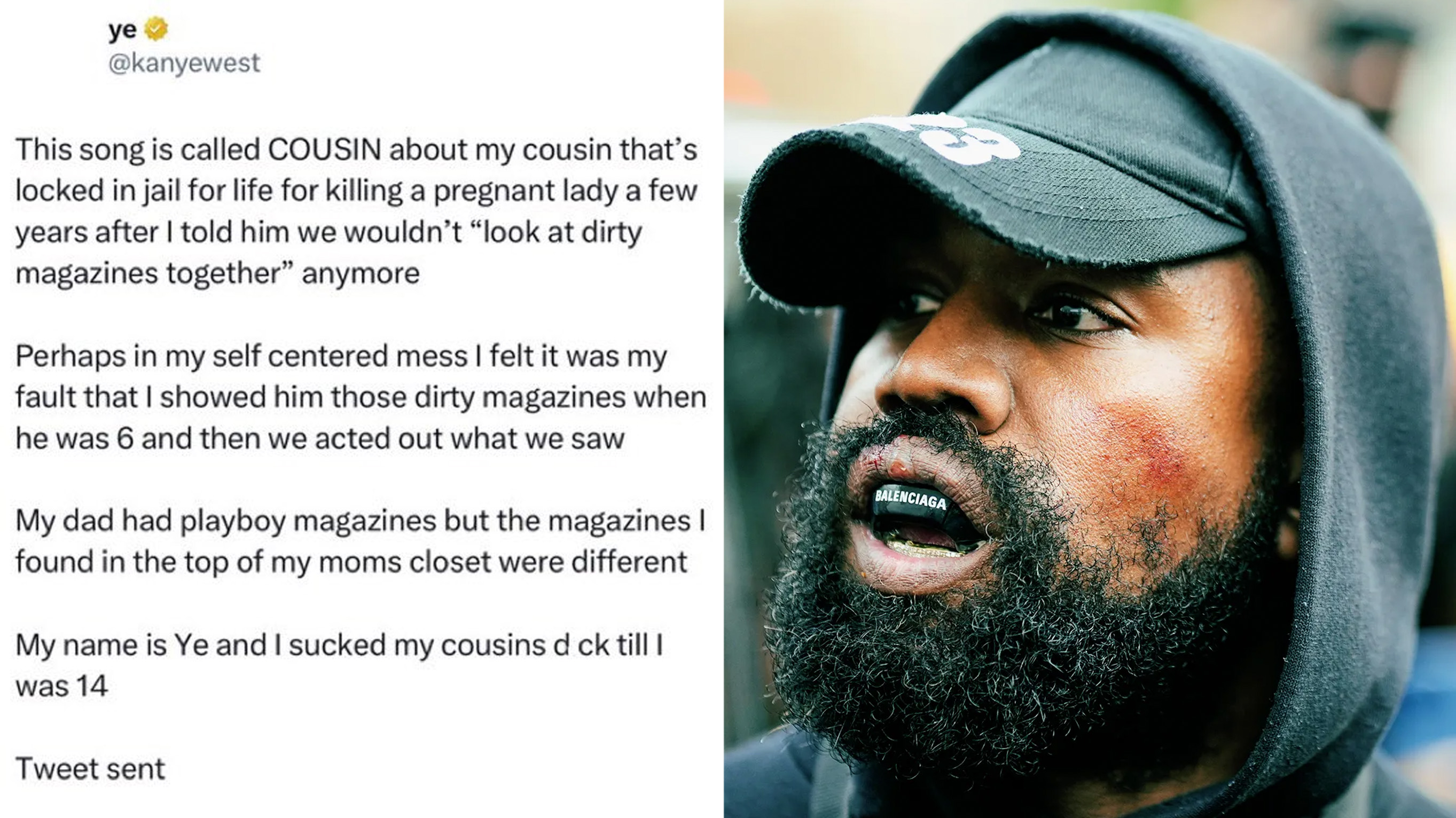 Kanye's "I Sucked My Cousin's Dick" Tweet / Kanye "COUSINS" Song Meme Template