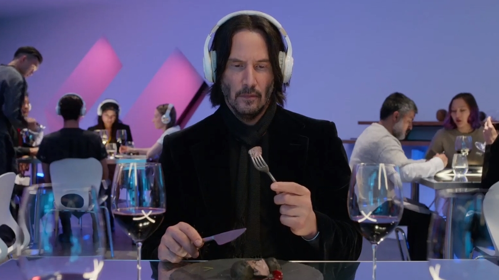 Keanu Reeves Dining in Headphones Meme Template