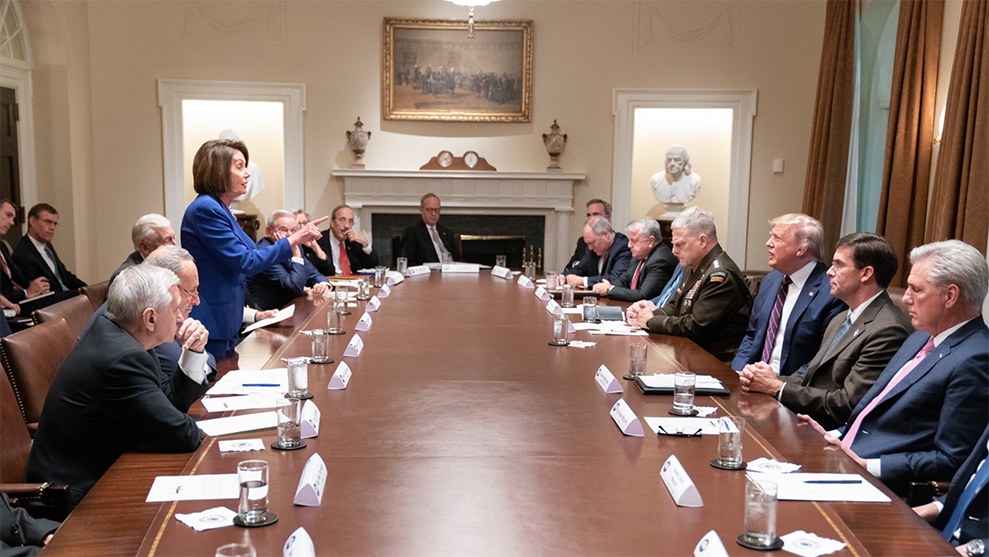 Nancy Pelosi Pointing at Donald Trump
