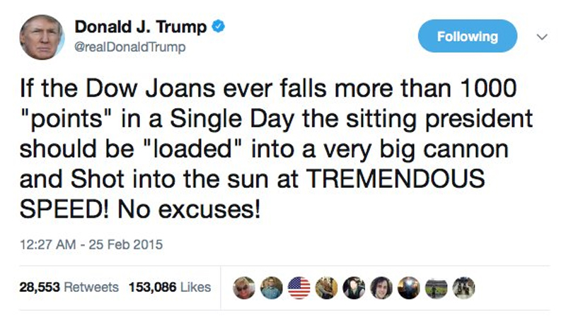 Parody Donald Trump "Dow Joans" Tweet Meme Template