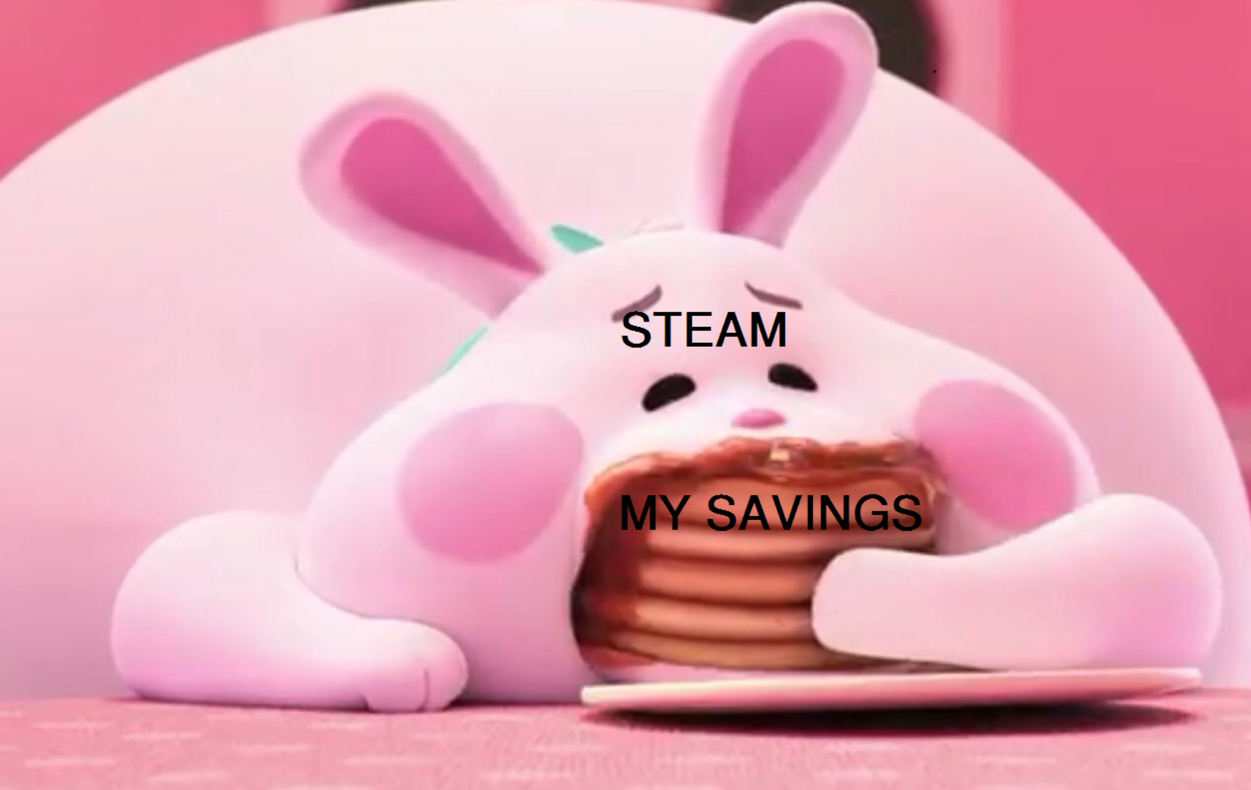 Pink Rabbit Eating Pancakes Meme Template