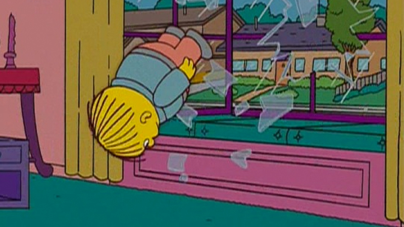 Ralph Wiggum Diving Through Window