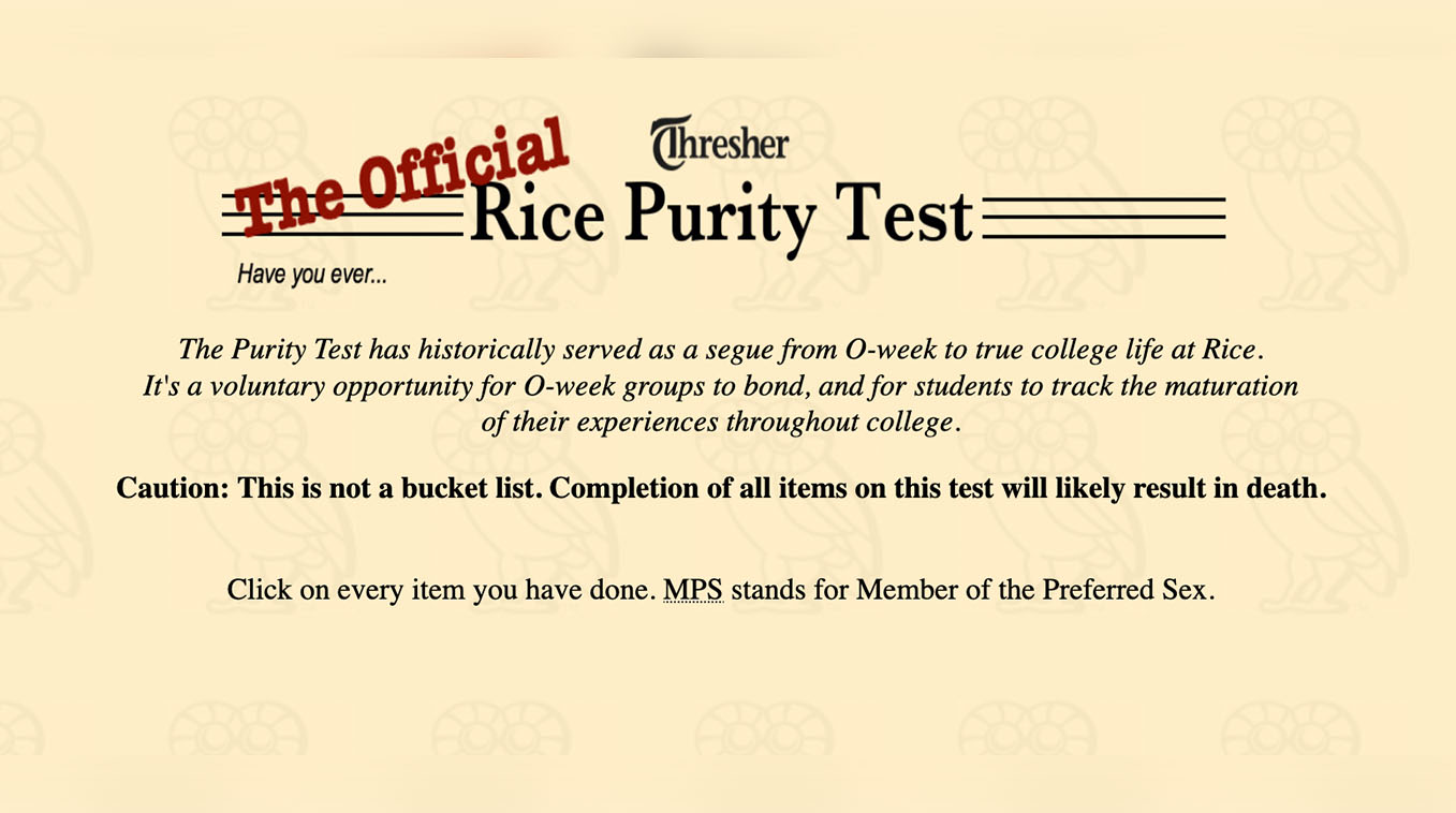 Rice Purity Test Meme Template
