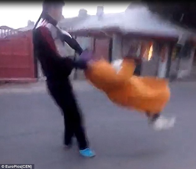 Romanian Thug Swings Elderly Woman Meme Template