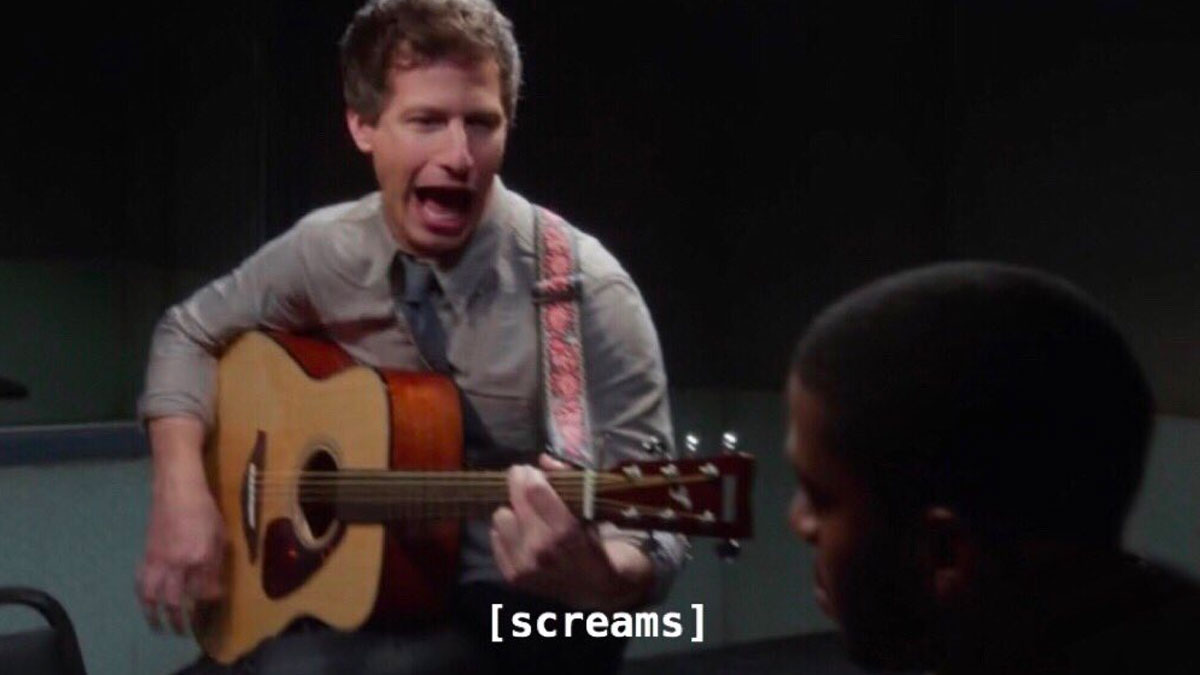 Screaming Jake Peralta Playing Guitar Meme Template