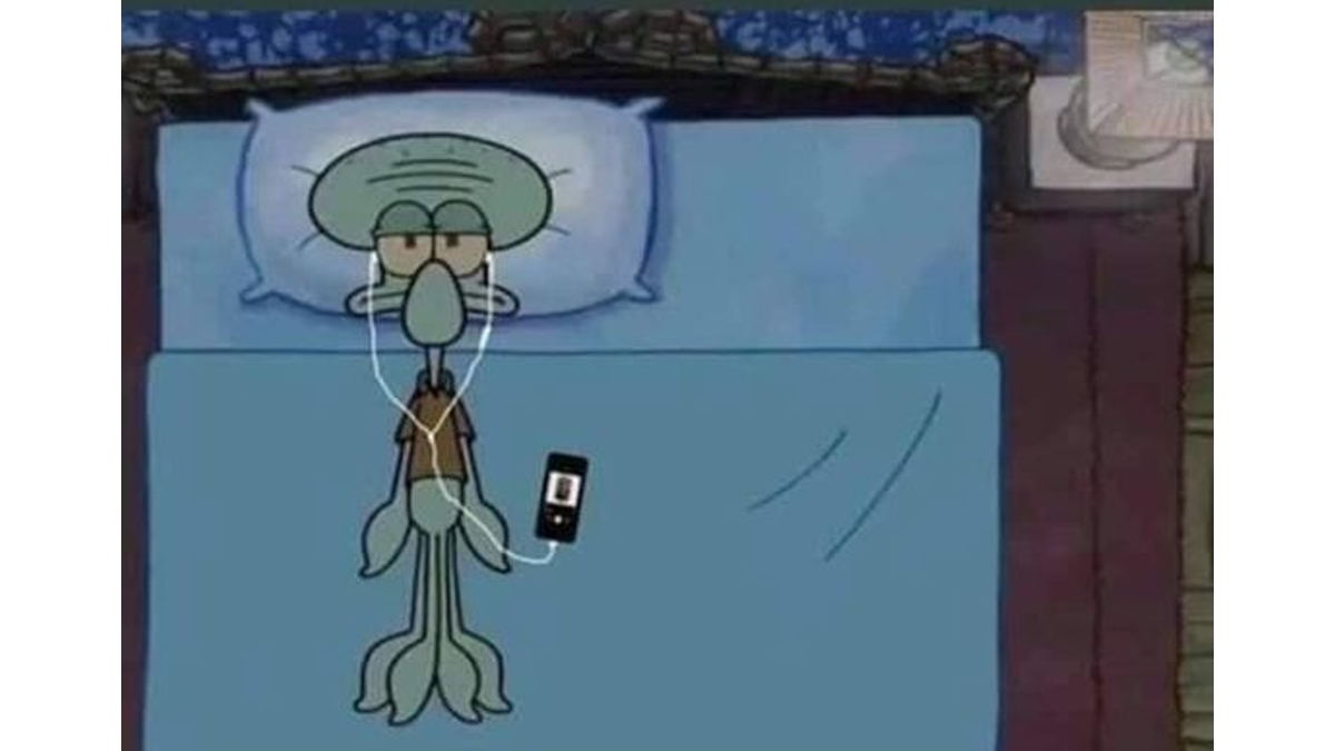 Squidward Listening To Music In Bed Meme Template