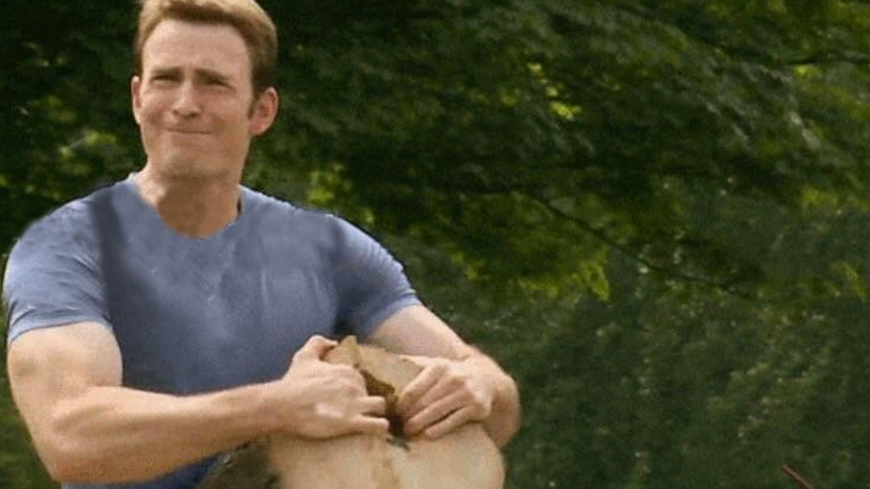 Steve Rogers Pulling a Stump Apart
