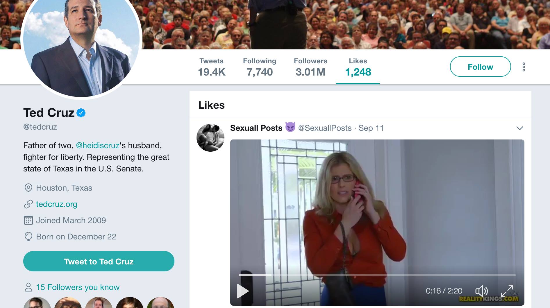 Ted Cruz "Likes" a Pornographic Tweet