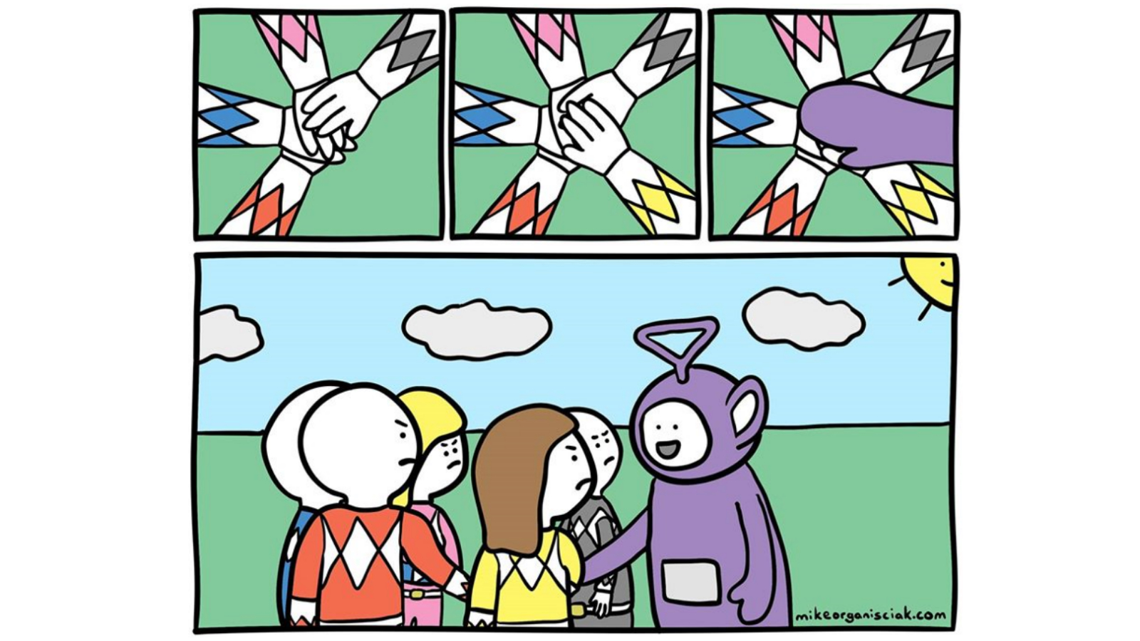 Tinky Winky Joins Hand Stacking Meme Template