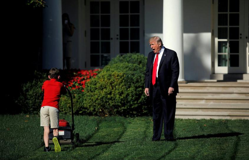Trump Yelling at Lawn-mowing Boy Meme Template