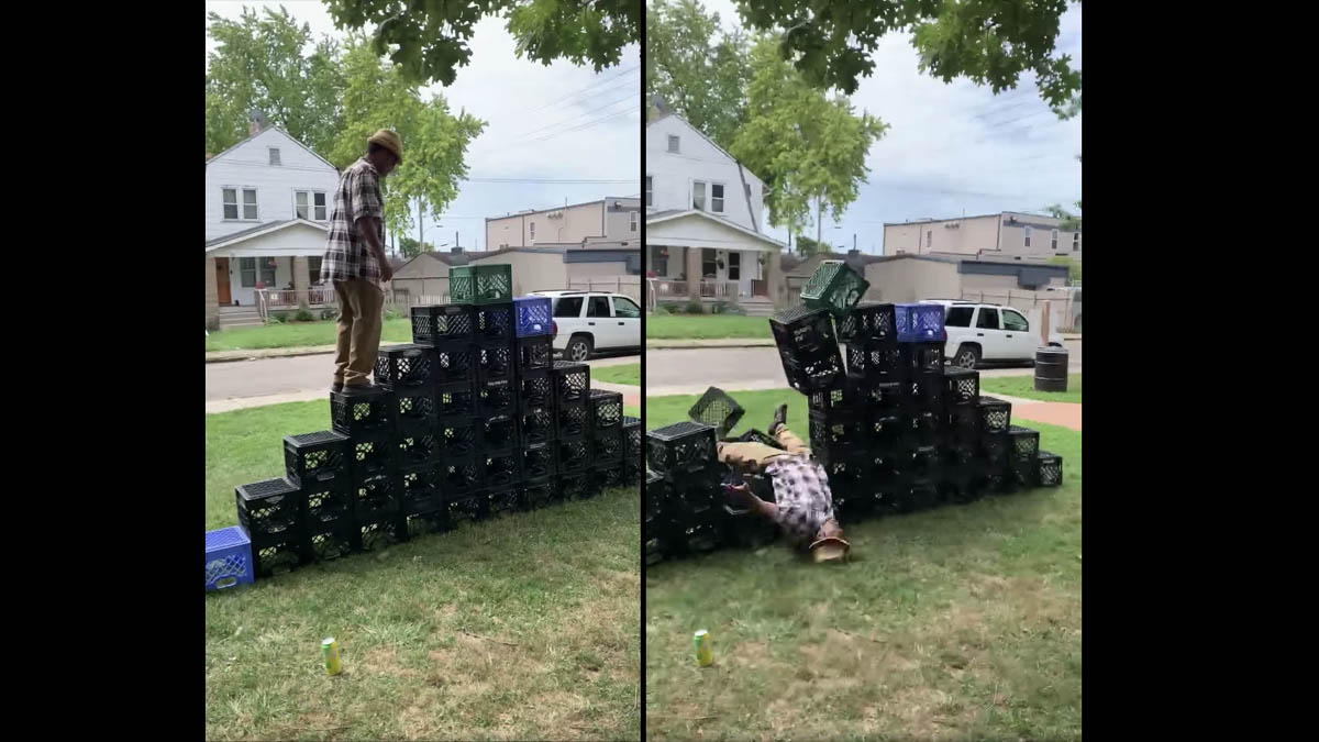 Walking On Milk Crates Challenge Meme Template