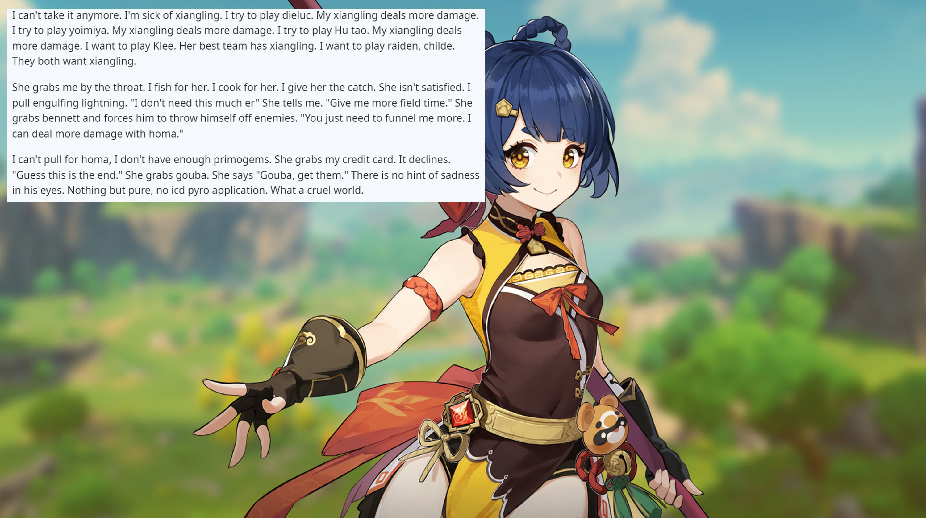 Xiangling Copypasta Meme Template